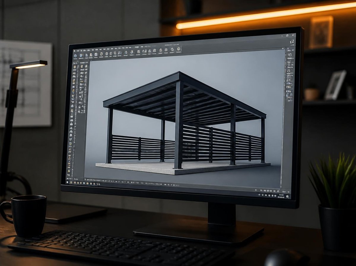 3D CAD model kovinske konstrukcije na zaslonu